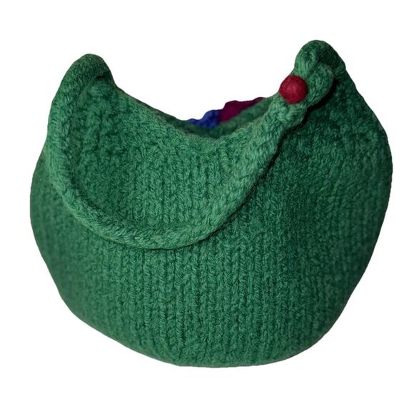 Handmade Wool Crochet Round Bubble Handbag Fairy 3D Flower Green Colorful Small - Picture 3 of 4